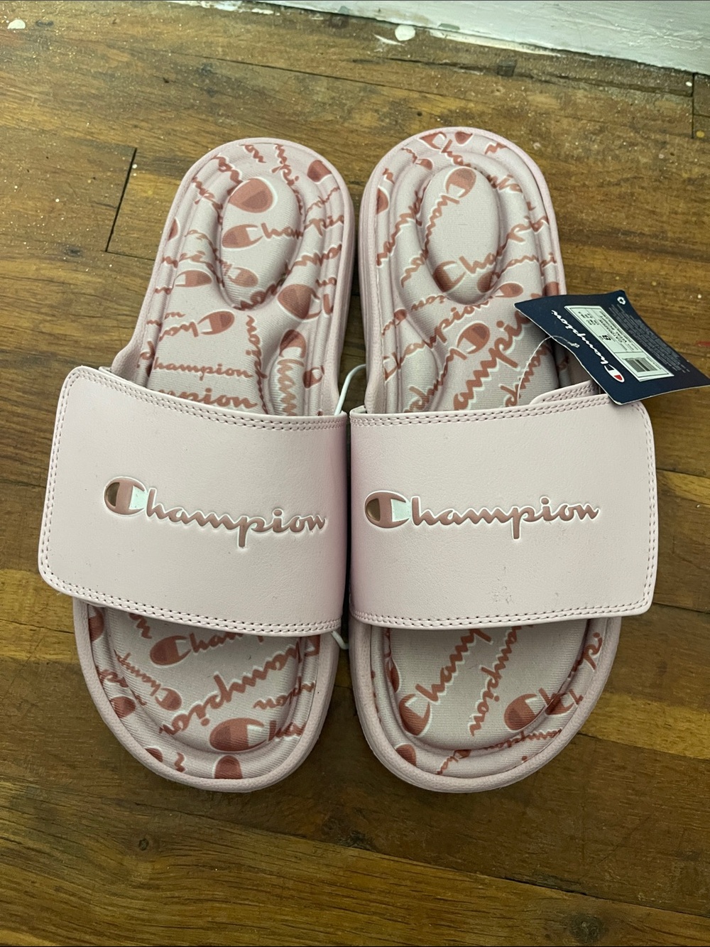 Champion Light Pink Logo Adjustable Slide Sandals